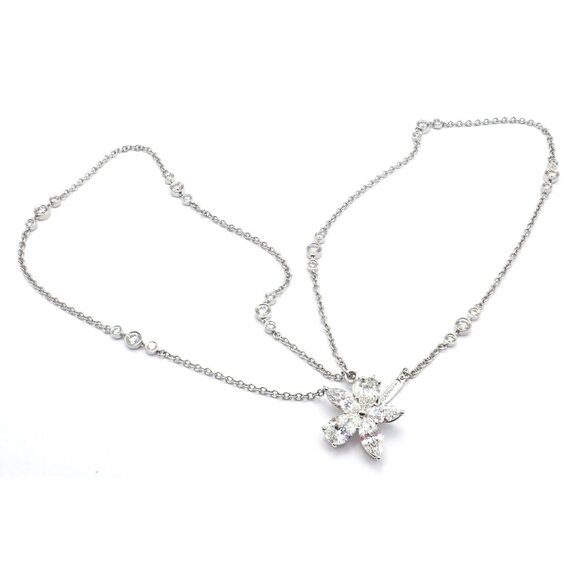 Authentic! Tiffany & Co Victoria Platinum Diamond Mixed Cluster Pendant Necklace - Picture 13 of 13